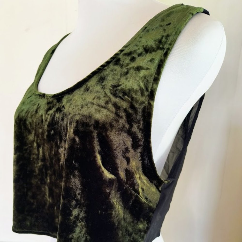 Forest Green Velvet Crop Top with Sheer Back